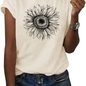 Cicy Bell Women's T Shirts Short Sleeve Tees Sunflower Graphic Loose Summer Tops